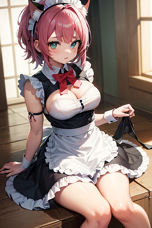 anime girl in maid outfit sitting on the floor with her legs crossed, anime girl in a maid costume, gorgeous maid, maid outfit, anime cat girl in a maid costume, maid dress, maid, cute anime waifu in a nice dress, ( waitress ) girl, anime maids riding early tanks, wearing maid uniform