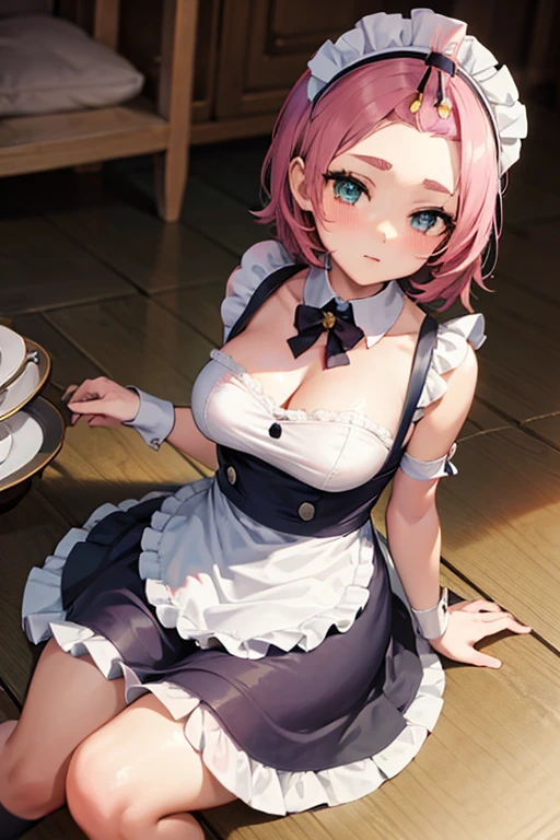 anime girl in maid outfit sitting on the floor with her legs crossed, anime girl in a maid costume, gorgeous maid, maid outfit, anime cat girl in a maid costume, maid dress, maid, cute anime waifu in a nice dress, ( waitress ) girl, anime maids riding early tanks, wearing maid uniform