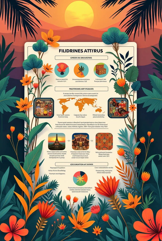 Create a simple Infographic that will showcase the art work in the Philippines (shape, color, lighting)