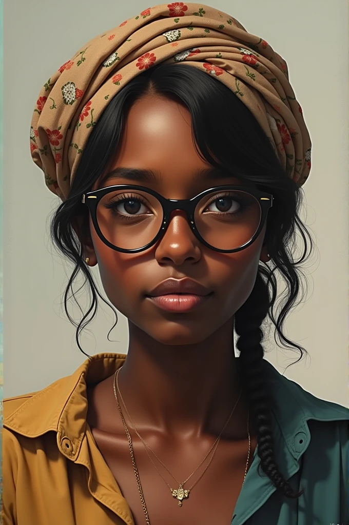 Transgender with headscarf and she has black skin with glasses
