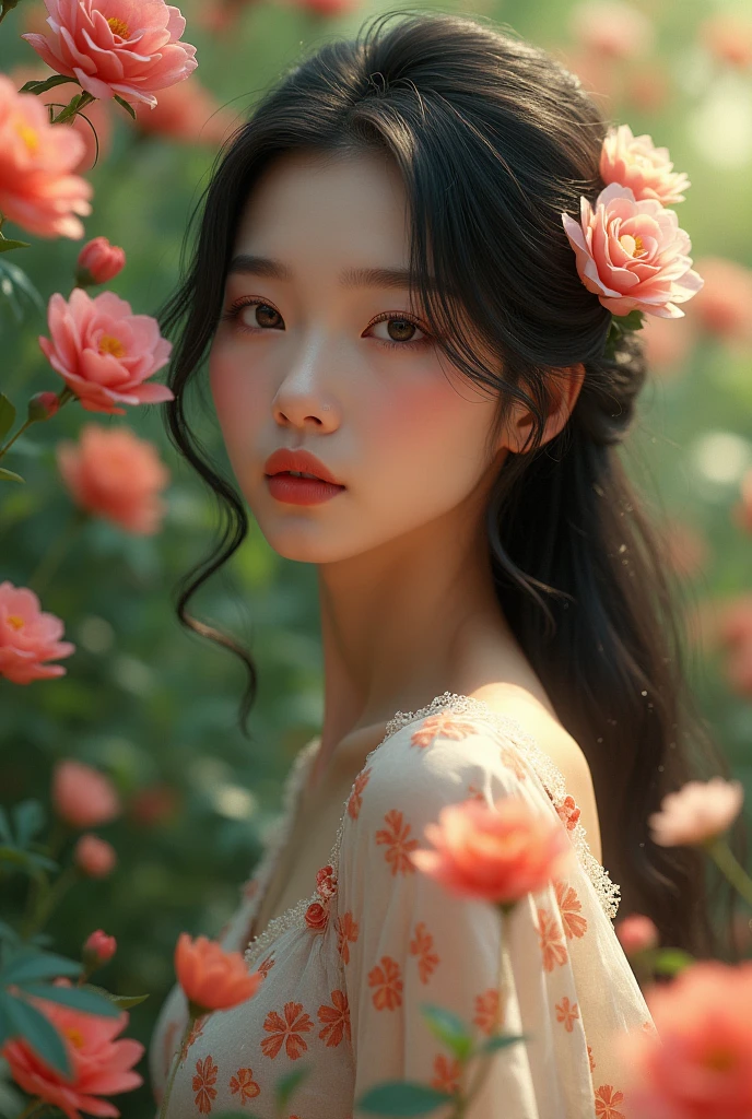 beautiful 18 years old asian in floral place