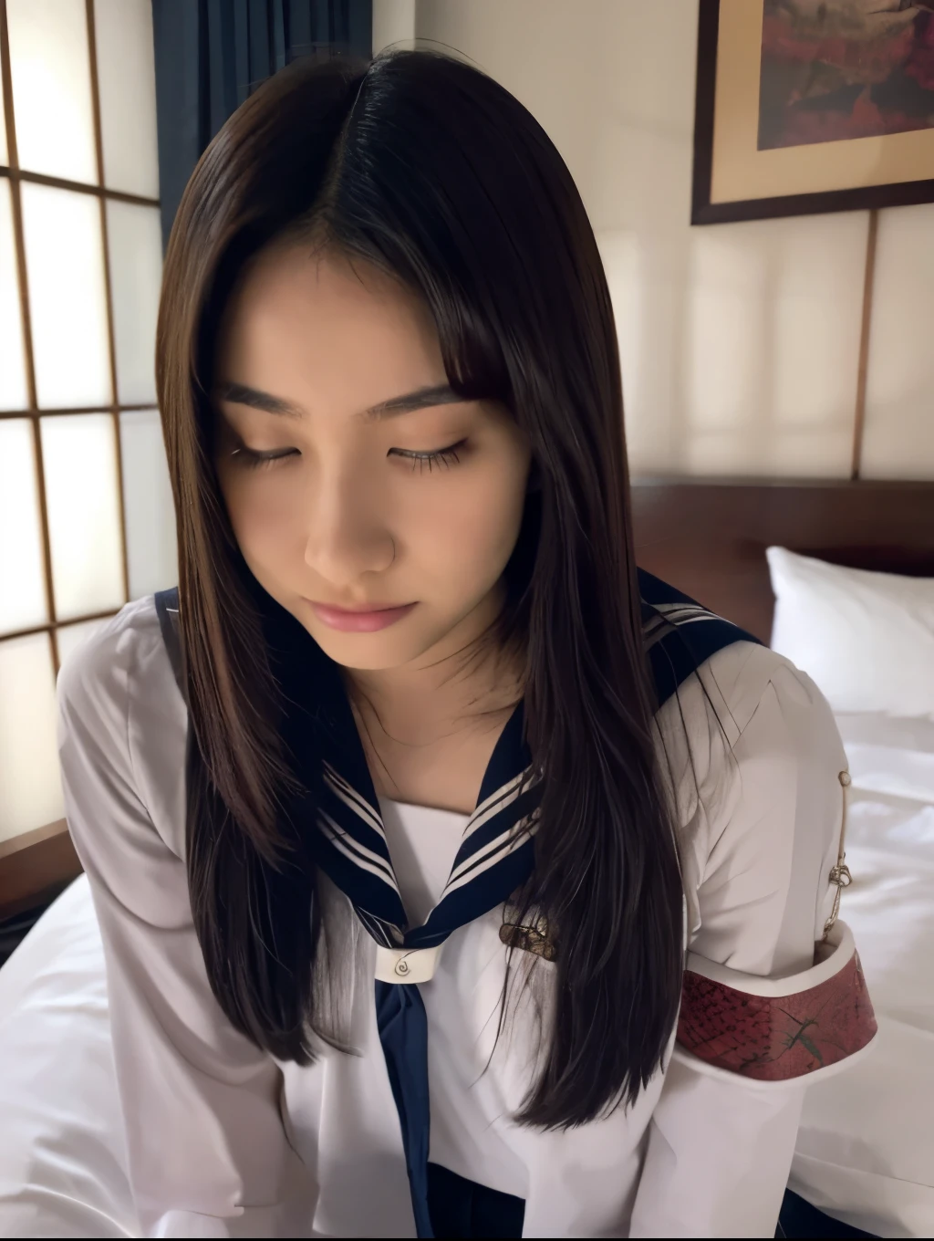 nsfw,Ultimate Perfection,1080P,{{{{Highest quality}}}},{{{Full body view}}},hotel room background,{{completely NUDE}},{{NUDE}},{{nipples}},{{pubic hair}},japanese girl,{{{masterpiece}}},{{{best quality}}},{{ultra-detailed}},{illustration},{{an extremely delicate and beautiful}},high quality,hyper quality,very_high_resolution,large_filesize,full color,ultra-detailed,disheveled hair,8k,bestquality,girl,{{{long hair}}},{{{{{{small breasts}}}}}},{{black hair}},{brown eyes},{{{cute}}},{{on bed}},{{{{open your legs}}}},{{lying}},{on back},
