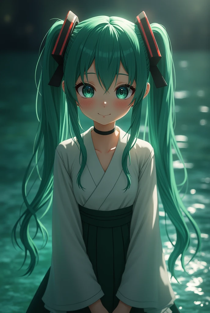 1 Girl, Solitary, Hair accessories, Green Hair, Double tail, Long hair, skirt, water,, Medium shot portrait (Faruzan) From genshin impact,, Dark fantasy background, A charming smile., Produced by Greg Rutkowski and Walt Disney,Ultra-realistic、Rich in details、Photorealism、Analog style、Focus clearly on the eyes, Movie Lighting,, , ,Ultra HD, HDR, 8K