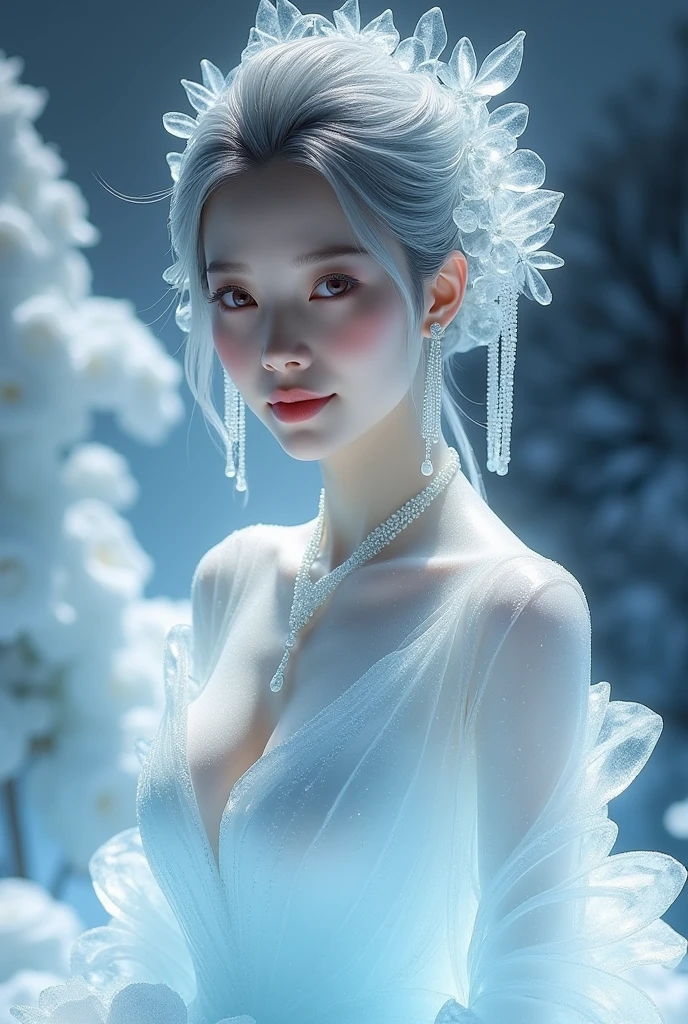 (ice - carving:1.4),Movie Angle,(Fan Bingbing, ice sculpture girl,Anatomically correct,full bodyesbian,Masterpiece ice sculpture camellia,Representative work Hanfu,Smile,sexy,full body arts,traditional arts,erotic arts,Queen arts,Amazing body arts,Amazing hear style,traditional japanese girls,japanese geisha, japanese artworks,Pari, jewelry arts,full body arts style)