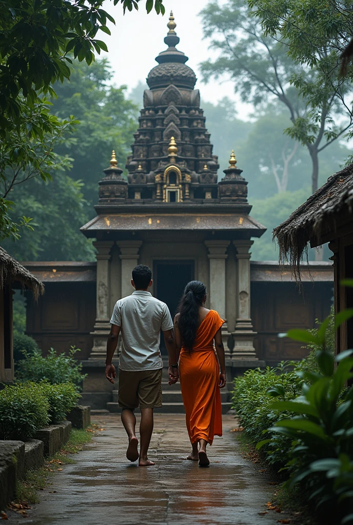  While walking, they come across a small temple Mumbai. She suggests they visit, and though he’s not particularly religious, he agrees. Inside, the peaceful atmosphere brings a moment of introspection. They both offer silent prayers, and when they step outside, they share a quiet understanding, feeling a deeper connection. Cloudy skies and drizzling.