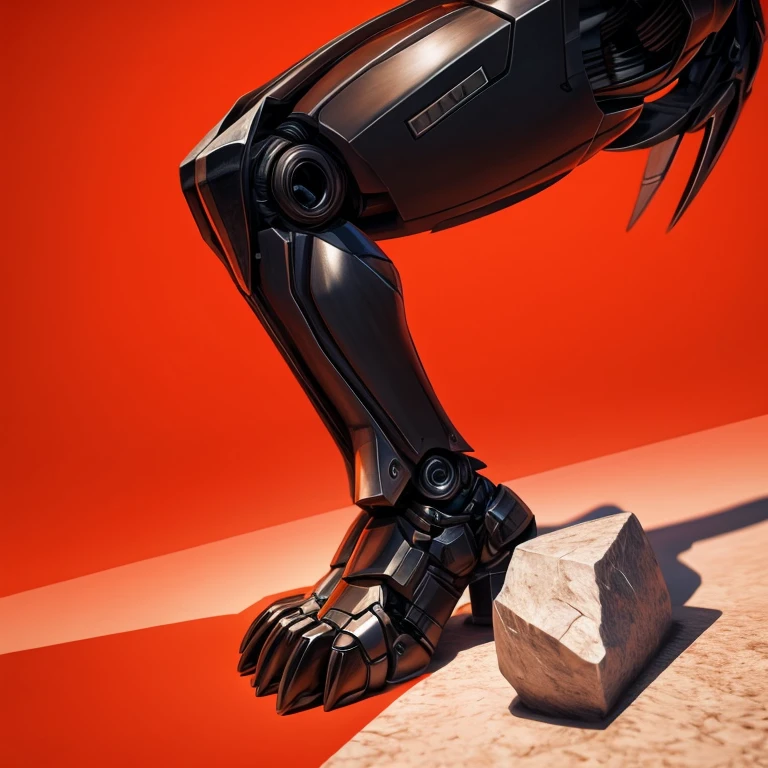 Black Robot Male anthro wolf feet, standing on a white stone, detailed perfect 4k art, high quality 4k art, detailed black wolf robot face, perfect light, perfect shadow,  detailed perfect wolf robot feet with perfect light and shadow, red background, black wolf robot feet