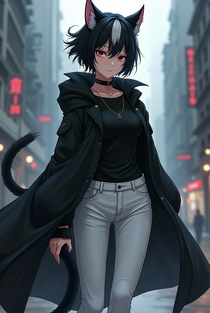 Slayer cat wolf anime girl- 6 girl
With a long black coat
Long black and white crop
And wihte denims