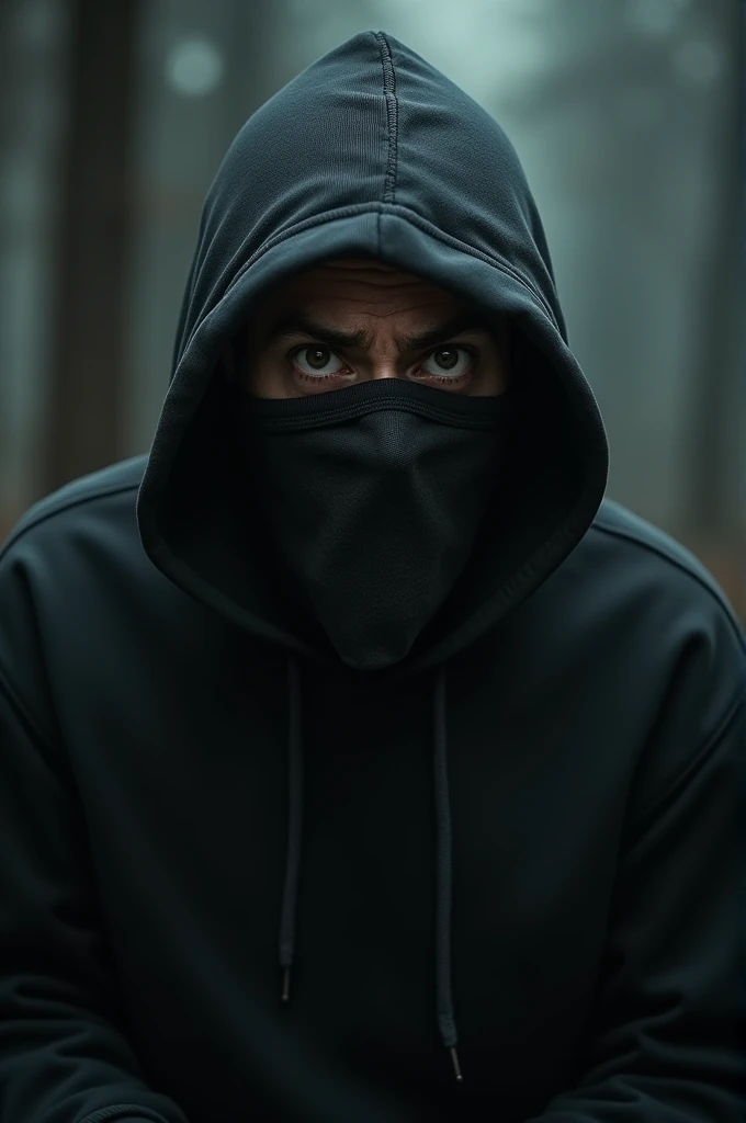 A shocked man wearing hoodie a.nd mask