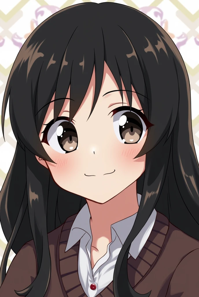 A anime girl, black hair, smug