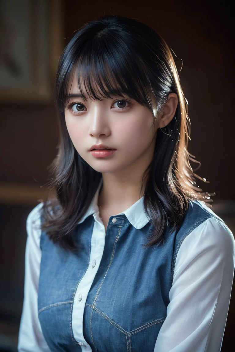 (Highest quality:1.4),(masterpiece:1.4),(Realistic:1.4),(Realistic:1.2),(超High resolution, RAWphotograph:1.4),(High resolution, Very detailed:1.2),(8k:1.2),photograph,黒髪のphotograph,Her hairstyle is long and wavy with bangs....,One Girl,alone,(White blouse),(Blue Jeans),((Upper Body:1.3))