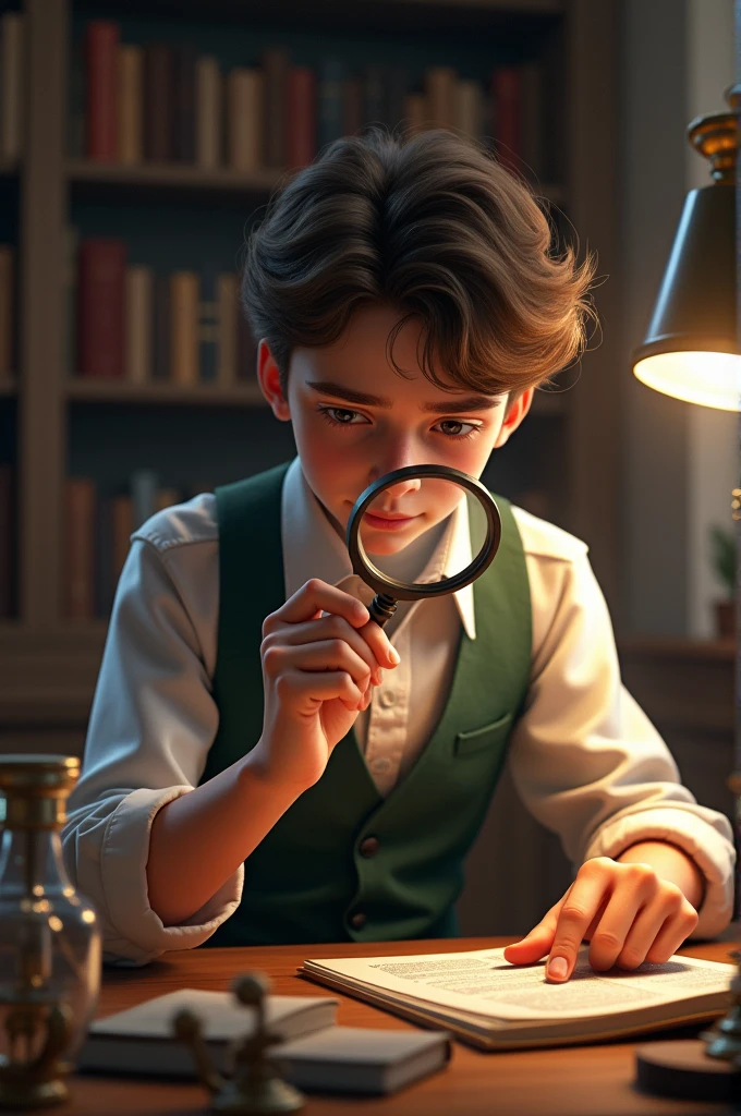 Young man having magnifier in his hand