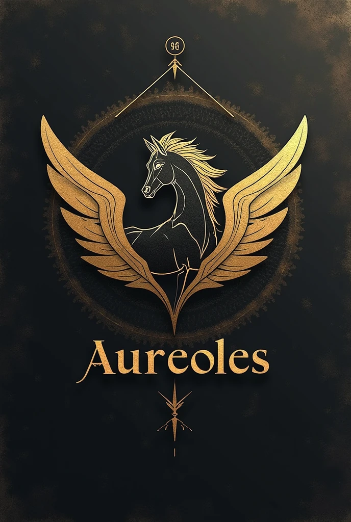 Angelic minimalist Horse black and gold colored logo for cool
Acid wash tshirt with the name “Aureoles”