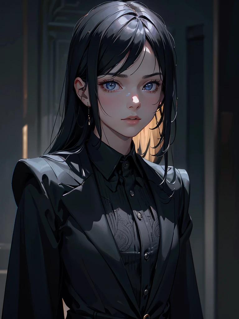 boy standing in black gentlemanly suit, extremely detailed face, beautiful golden detailed eyes, beautiful detailed lips, detailed facial features, gray fog background, dark atmosphere, abomination, 11 year old human kid, (best quality,4k,8k,highres,masterpiece:1.2),ultra-detailed,(realistic,photorealistic,photo-realistic:1.37),surreal,dark fantasy,moody lighting,cinematic,dramatic lighting