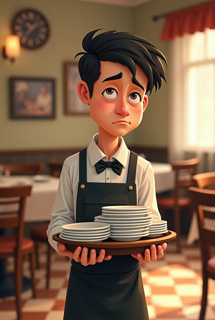Cartoon. Restaurant waiter. Looking sad