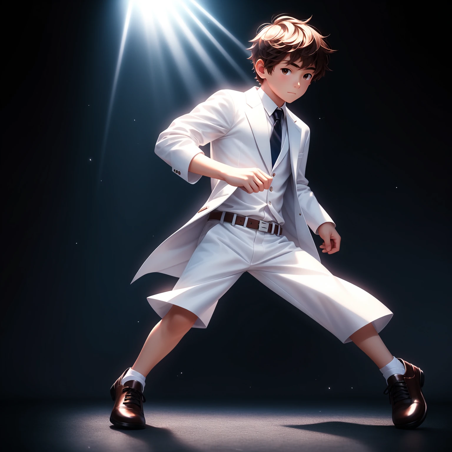 High resolution,Highest quality,high resolution,8k,Cool junior high school boy,Idol,Cool 12 year old boy,Photo Studio Background,whole body, No makeup,Handsome man in a white suit、whole bodyショット、Pale white suit、short hair、Brown leather shoes、Face Light,Dynamic Lighting,Delicate features,,whole body,Movie Light,Digital single-lens reflex camera,Soft Light