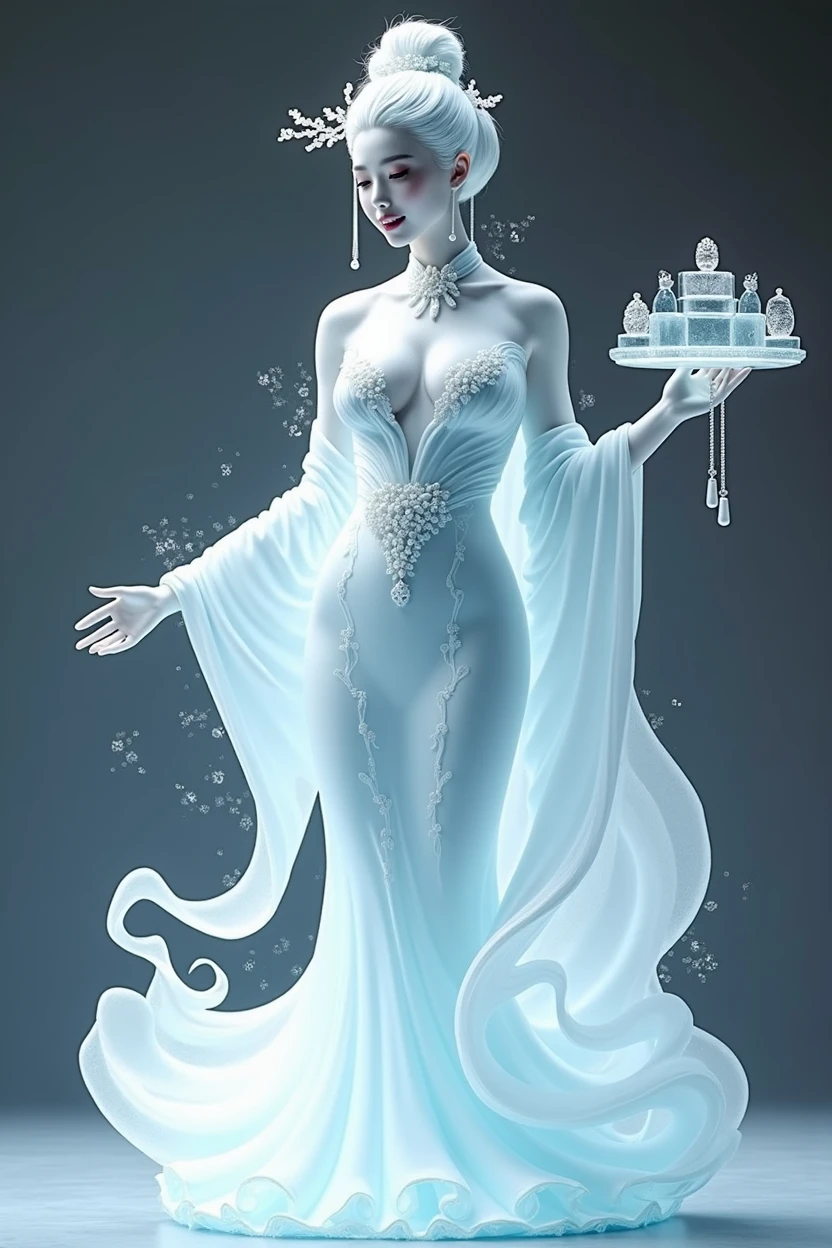 (ice - carving:1.4),Movie Angle,(Fan Bingbing, ice sculpture girl,Anatomically correct,full bodyesbian,Masterpiece ice sculpture camellia,Representative work Hanfu,Smile,sexy,full body arts,traditional arts,erotic arts,Queen arts,Amazing body arts,Amazing hear style,traditional japanese girls,japanese geisha, japanese artworks,Pari, jewelry arts,full body arts style)