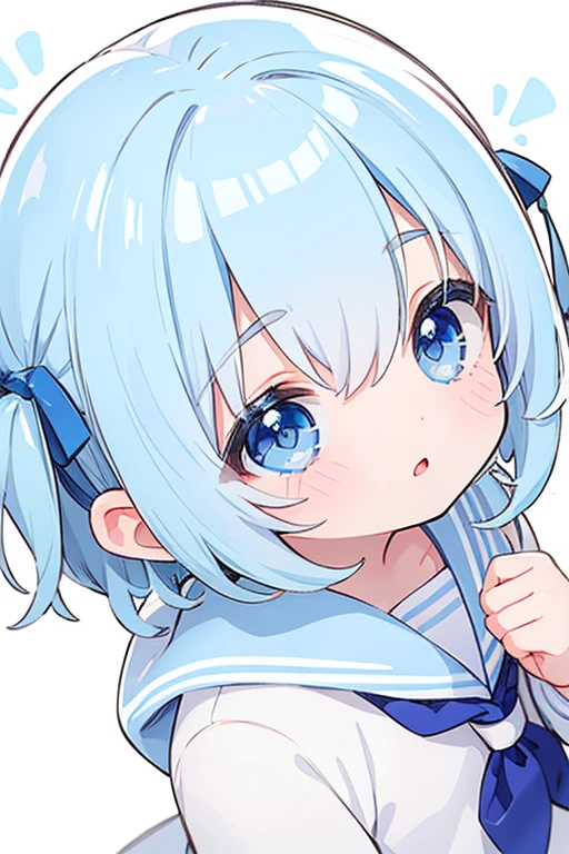tchibi、child、Light blue hair with two sides up、Bright Blue Eyes、White Sailor Suit、Bangs between the eyes、I&#39;m wearing a light blue cardigan.、cute、Checkered Pleated Skirt、loafers