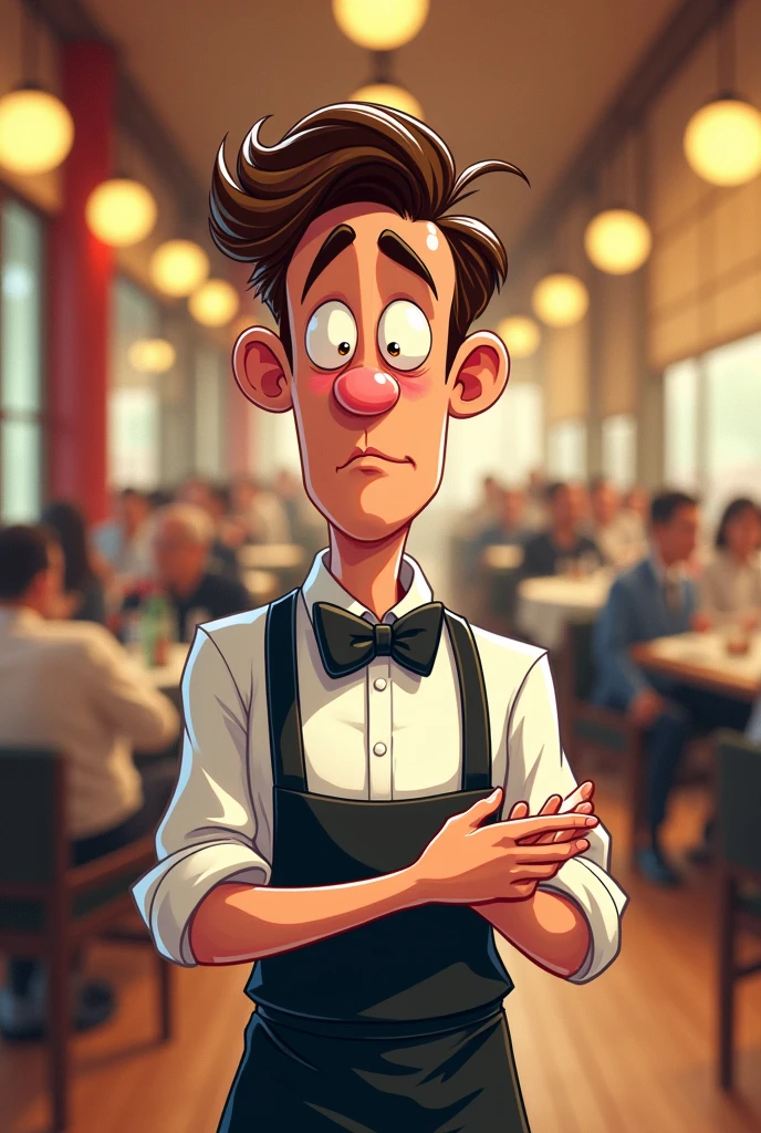 Cartoon. Restaurant waiter. Looking confused