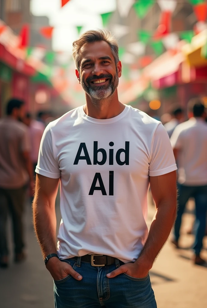 15th august pic . A man which tshirt write Abid ai image 