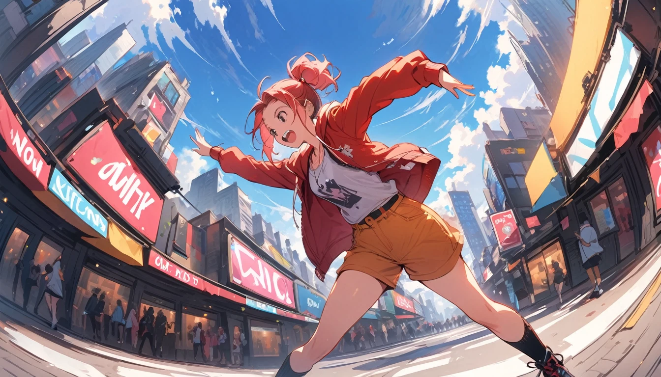 Highest quality,Girl dancing, Dynamic Angle, In the city,Street fashion