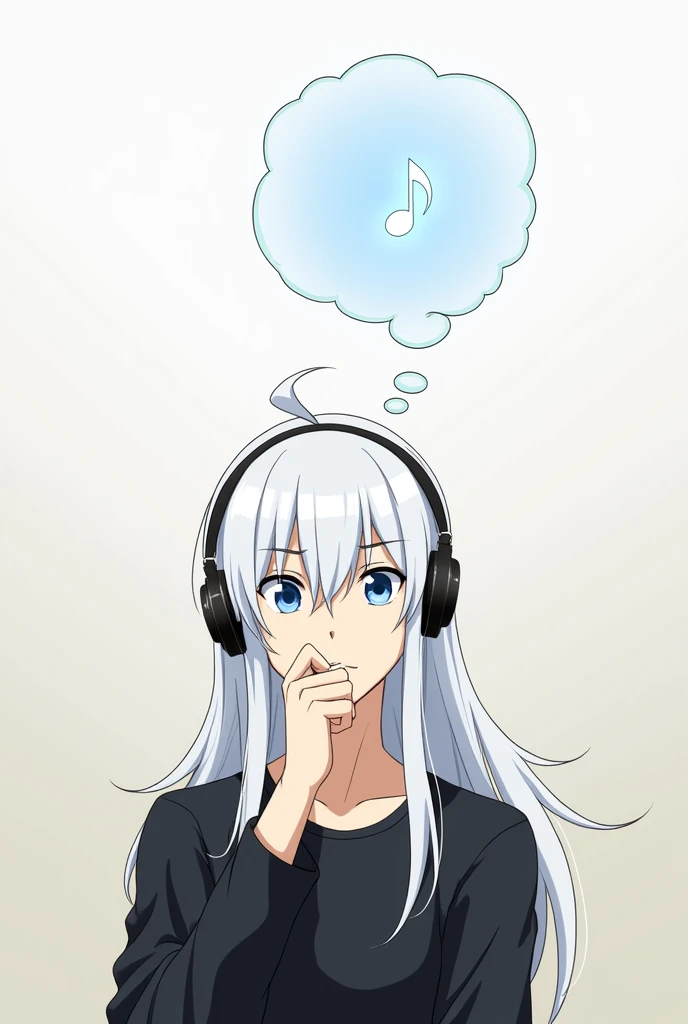 gojo satoru wearing headphones. with thinking bubble above his head. 