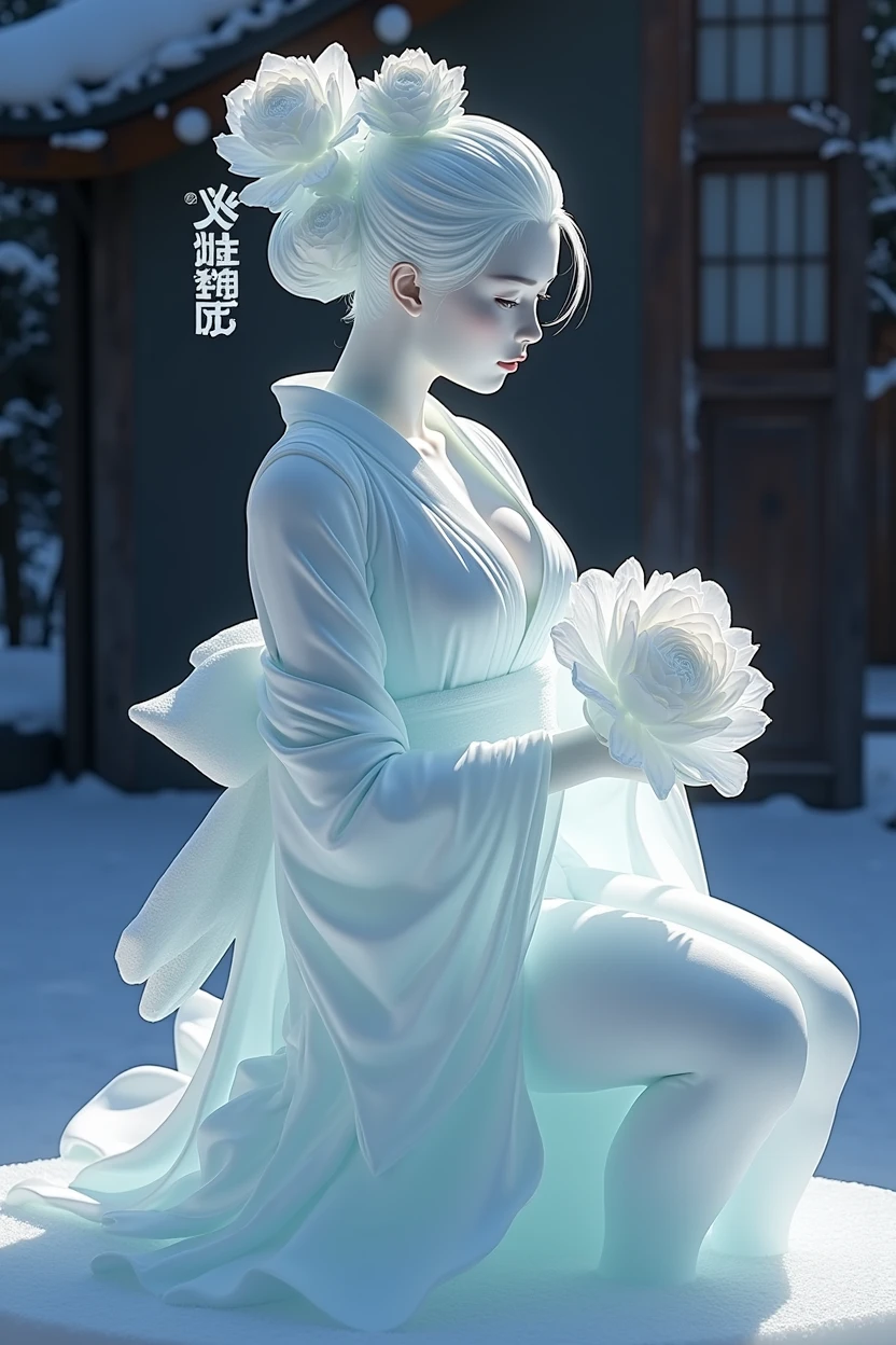 (ice - carving:1.4),Movie Angle,(Fan Bingbing,  ice sculpture girl,Anatomically correct,full bodyesbian,Masterpiece ice sculpture camellia,Representative work Hanfu,Smile,sexy,full body arts,traditional arts,erotic arts,Queen arts,Amazing body arts,Amazing hear style,traditional japanese girls,japanese geisha, japanese artworks,Pari, jewelry arts,full body arts style,full body capture) 