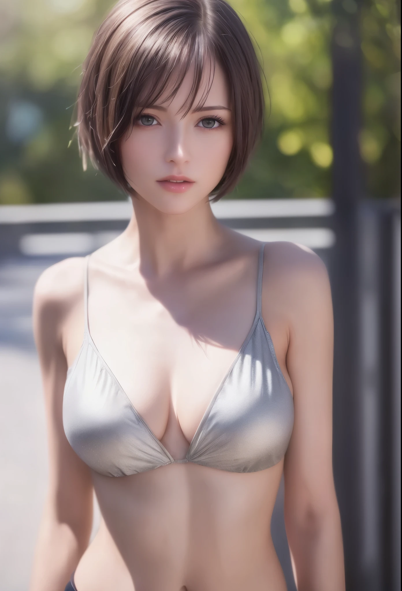 (8k, Realistic, RAW Photos, Highest quality: 1.3), (One Girl), とてもbeautiful, (Realistic Face), (boyish, Silver color very short hair), beautiful , A brilliance that captivates the viewer, beautiful expression, beautiful breasts, (Realistic Skin), beautiful...