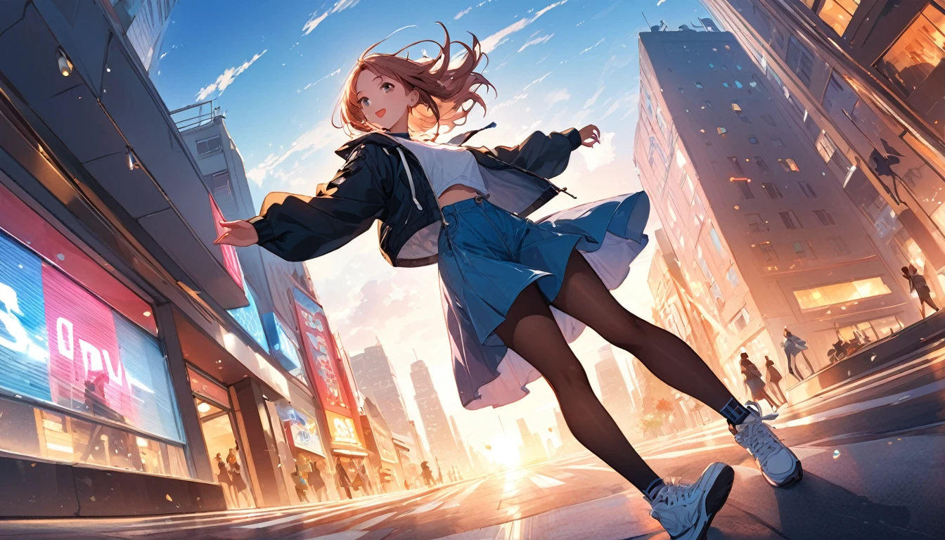 Highest quality,Girl dancing, Dynamic Angle, In the city,Street fashion