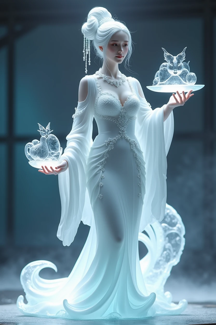 (ice - carving:1.4),Movie Angle,(Fan Bingbing, ice sculpture girl,Anatomically correct,full bodyesbian,Masterpiece ice sculpture camellia,Representative work Hanfu,Smile,sexy,full body arts,traditional arts,erotic arts,Queen arts,Amazing body arts,Amazing hear style,traditional japanese girls,japanese geisha, japanese artworks,Pari, jewelry arts,full body arts style,full body capture)