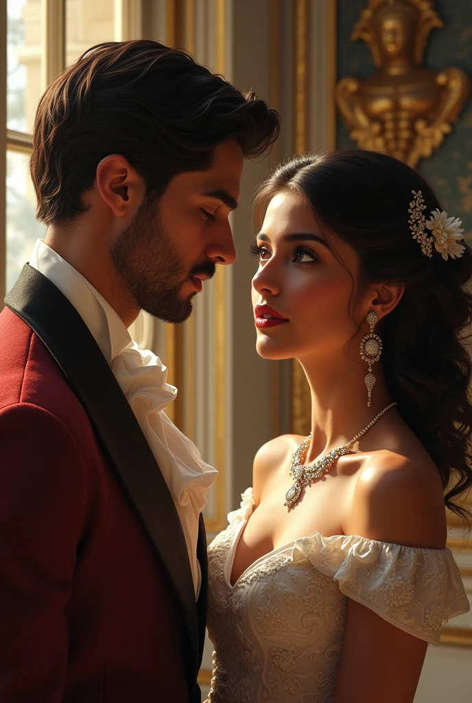 Princess Her mother is sri lankan queen and father is italian king create blend of sinhala and italian beauty girl she has white mix tan clor , and this princess talking with italian handsome royal gard they keep distance