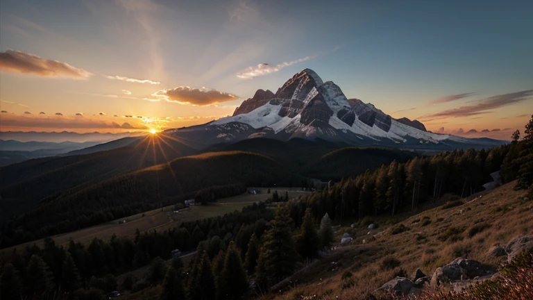 mountain, at sunset.