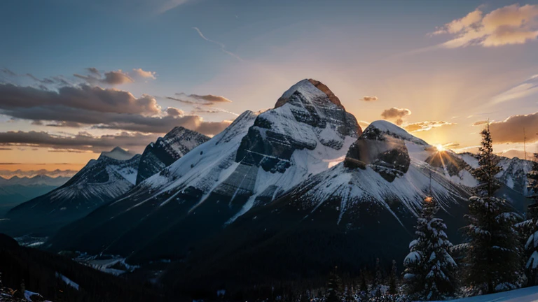 mountain, at sunset.