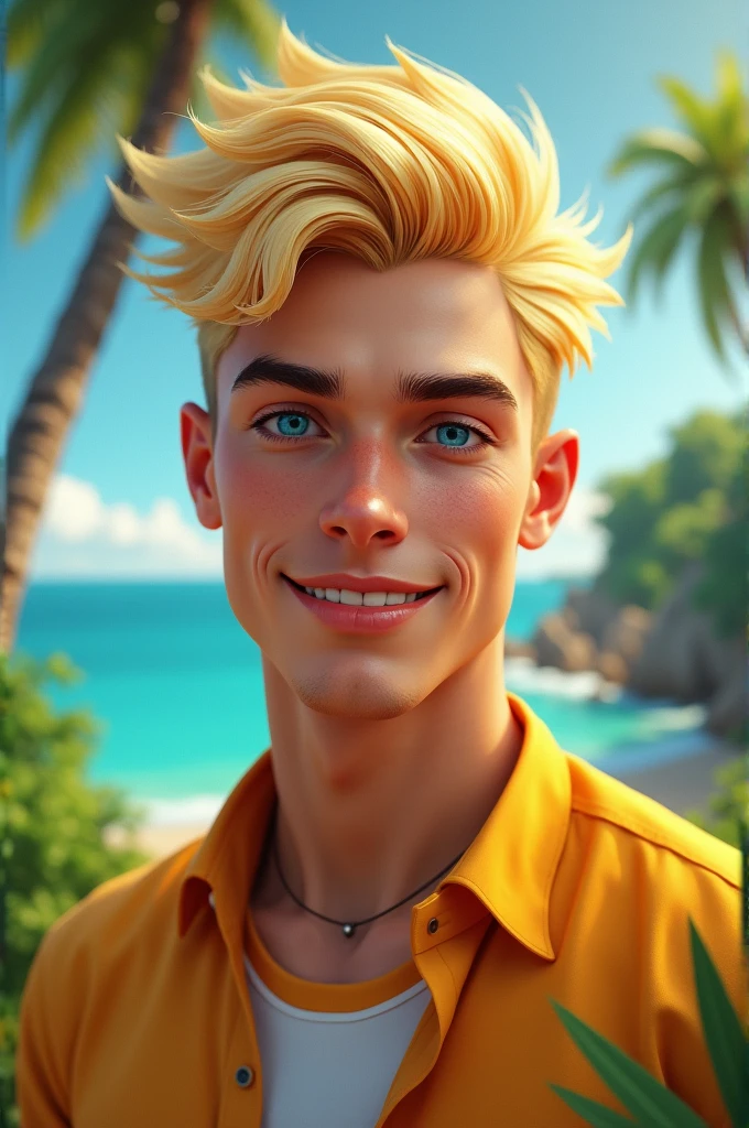 A refreshing handsome man with blonde mushroom hair