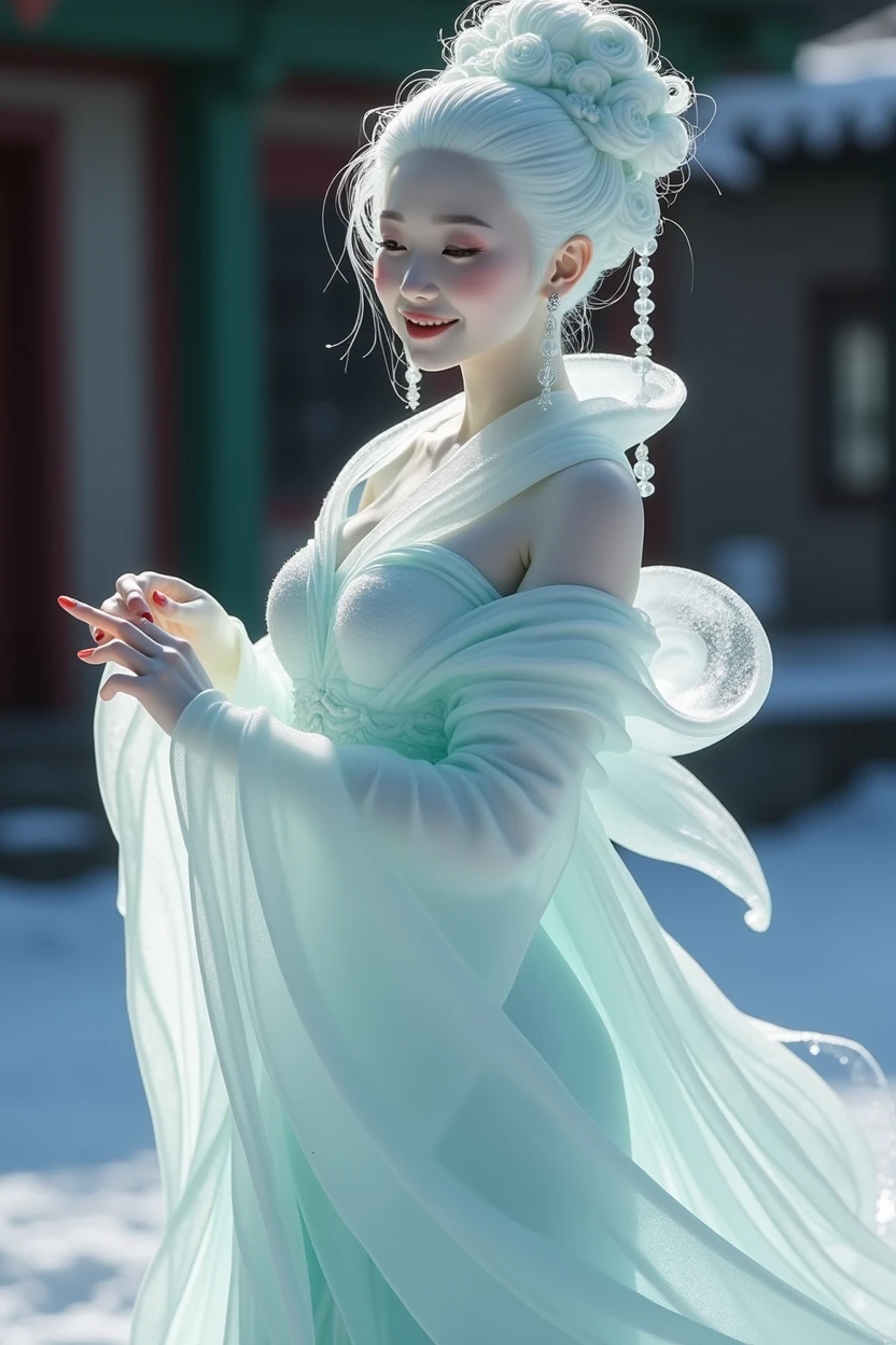 (ice - carving:1.4),Movie Angle,(Fan Bingbing, ice sculpture girl,Anatomically correct,full bodyesbian,Masterpiece ice sculpture camellia,Representative work Hanfu,Smile,sexy,full body arts,traditional arts,erotic arts,Queen arts,Amazing body arts,Amazing hear style,traditional japanese girls,japanese geisha, japanese artworks,Pari, jewelry arts)