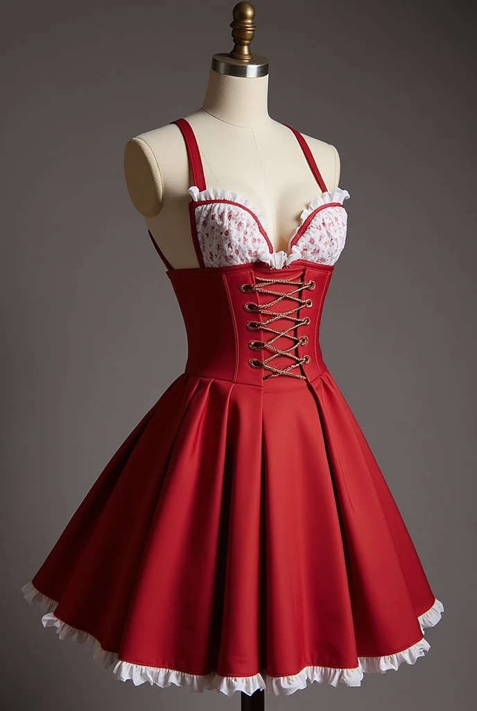 Miko costume There is a hole in the chest Cleavage Very short red accordion skirt The dress is torn in the middle