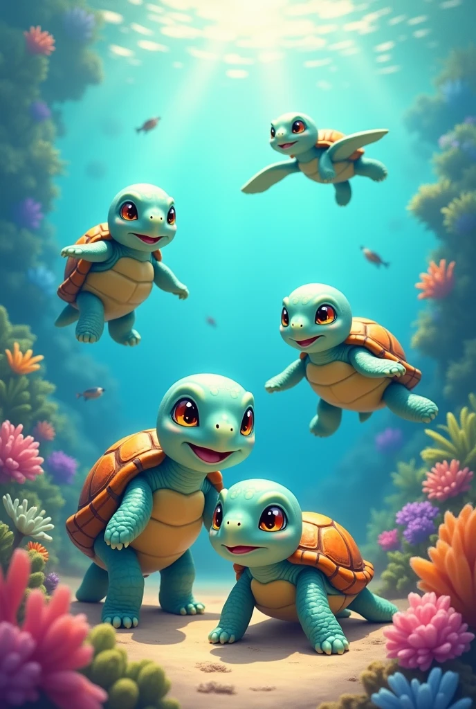 Trois tortues mignones, dont une  tortue, une mère tortue et une tortue de mer