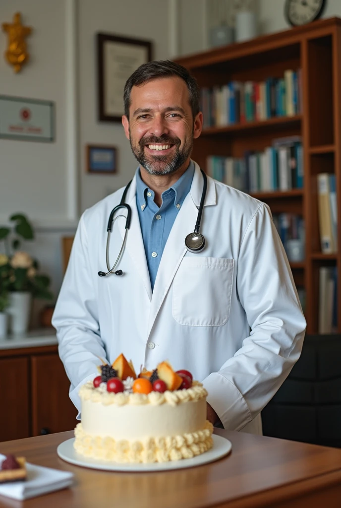 Doctor celebrating 14 august with cake