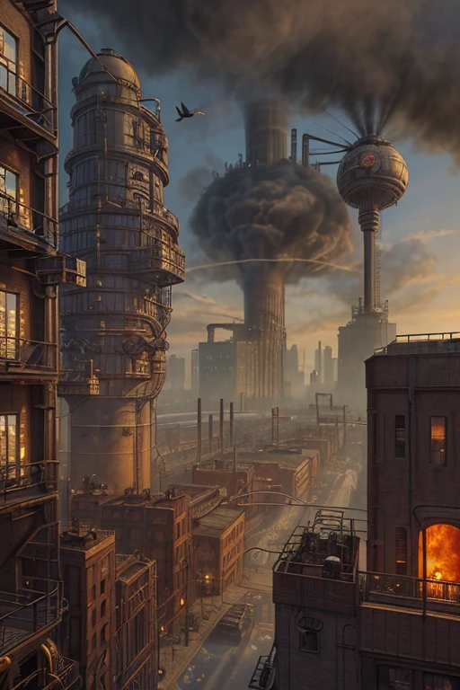 tile-roofed house，trains，industry，warehouses，Tower，steampunc，repression，pix，pixelart