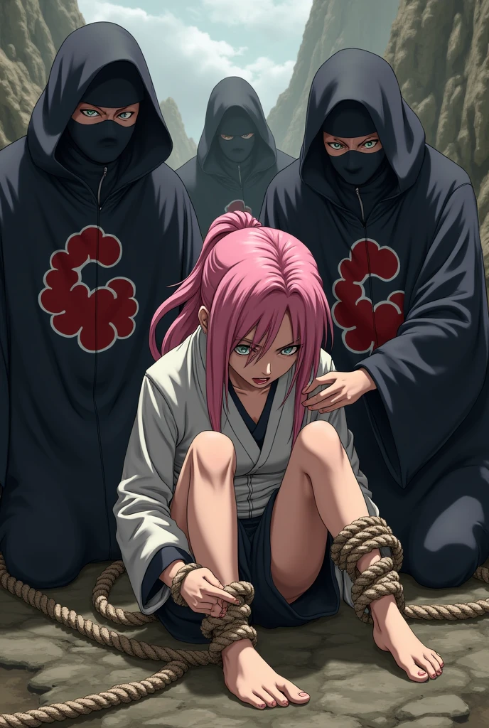 Jinchuuriki sakura haruno getting tied up by akatsuki