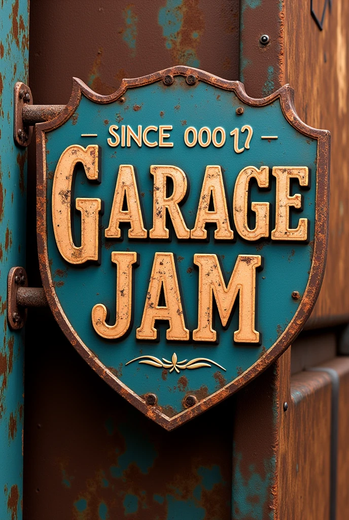 Garage sign vintage. with the title "garage jam". It may have other characteristics more related to blues or rock culture. (music). "since 0000". Old and rusty aesthetics, grunge. To serve as a symbolic art.