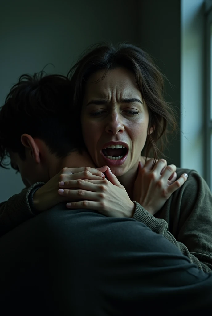 An image of a young man,  mistreating his young wife