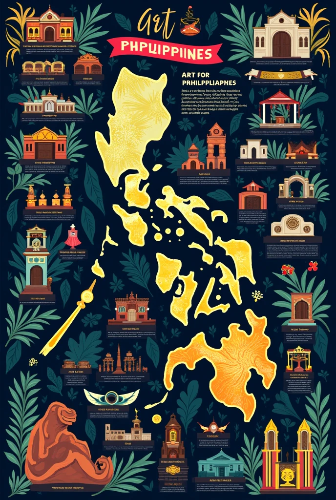Create an Infographic that will showcase the art work in the Philippines (shape, color, lighting)