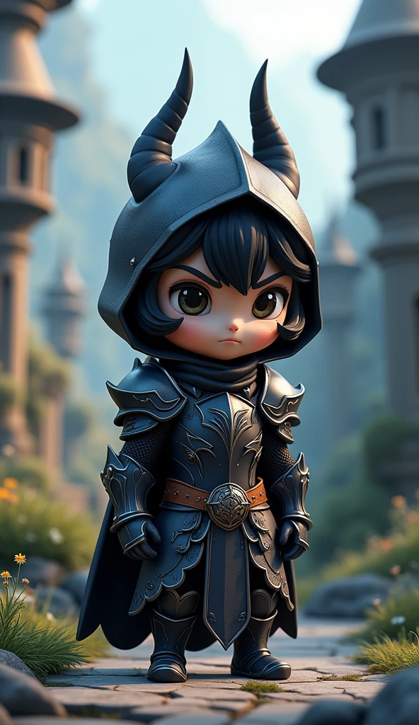 isometric, 3d render, jrpg style character, dark knight, chibi
