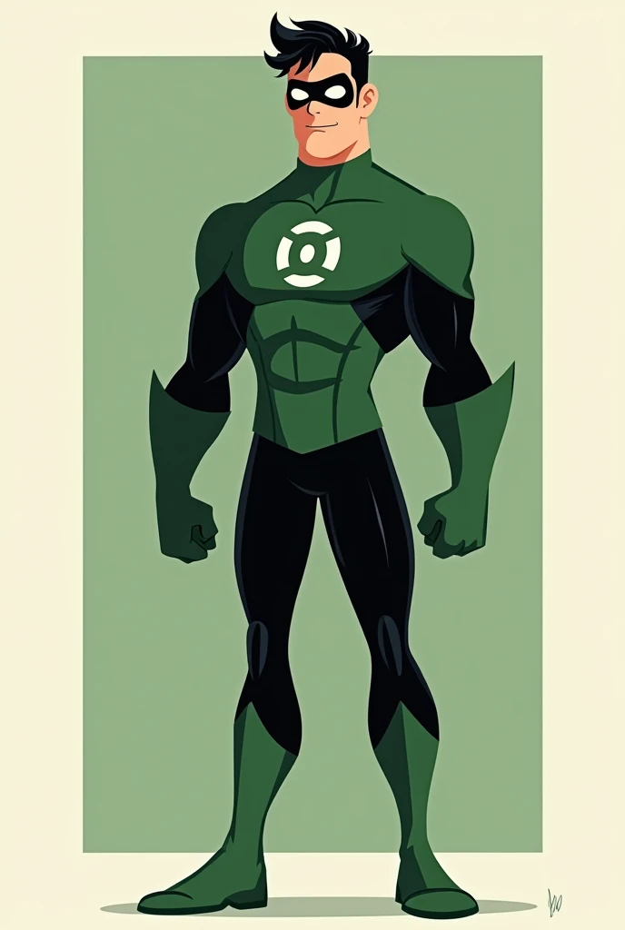 Pixar disney style. Super hero, wearing a dark green outfit, shield logo on his chest, full body, poster, black hair.