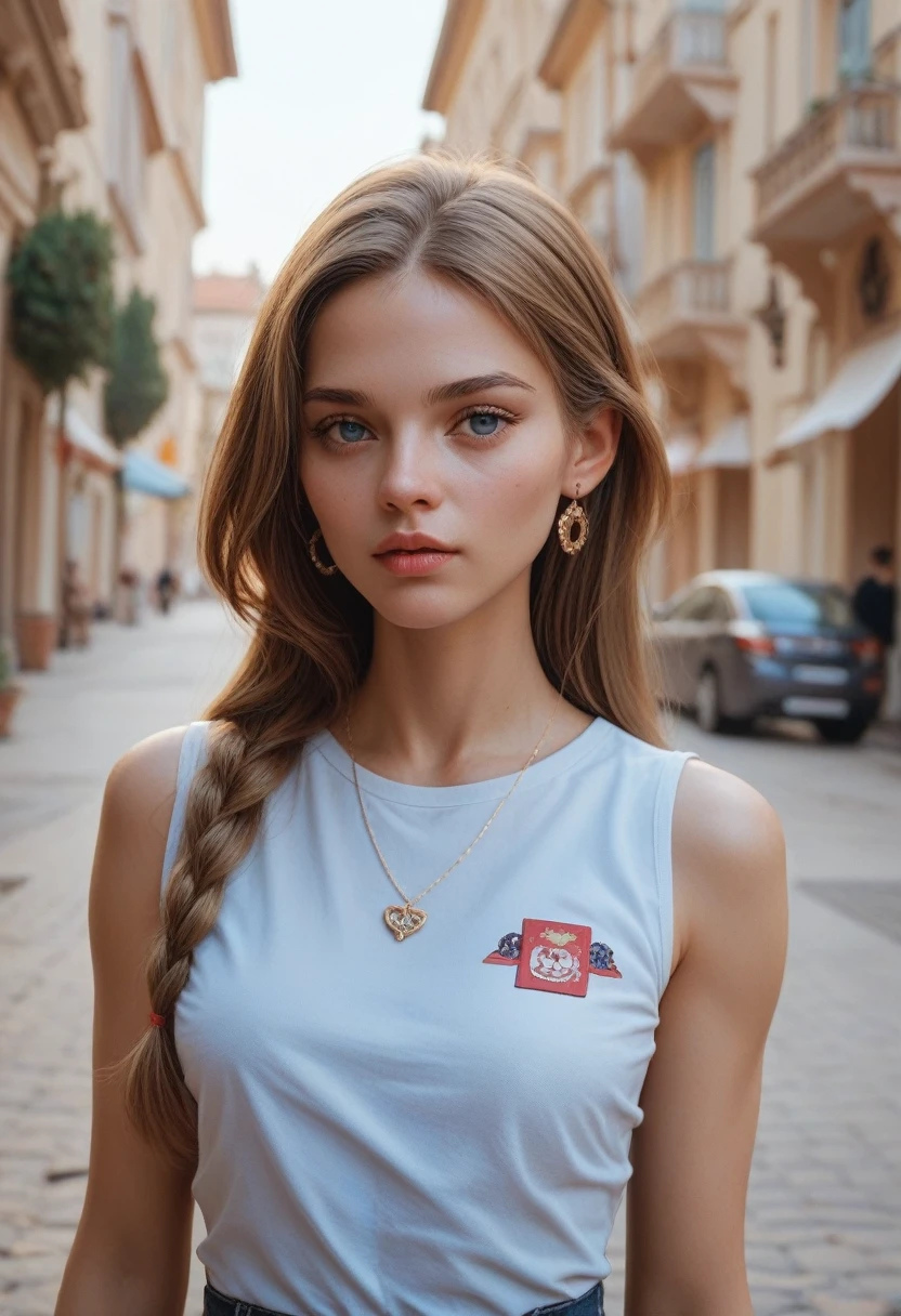 imagine a beautiful  young Russian teen girl wiheveux blonds foncés longs, un débardeur d&#39;été blanc, une robe d&#39;été blanche, debout près d&#39;un lac russe, nombril, (Kristina Pimenova:1.5), Cheveux plats, visage mince, corps, seins plats, poitrine plate, magnifique jeune mannequin de 12 ans, jambe, cheveux blonds foncés longs et ondulés, modèle de belle fille, belle fille modèle de 12 ans, jolie jeune fille, la plus jolie mannequin adolescente du monde, joli visage, visage mince, très belle jeune fille, visage mince, peau ultra réaliste, visage parfait, jeune et mignonne fille de 12 ans, gorgeous full corps shot, par Irakli Nadar, Mackenzie Foy, 8k, ultra haute résolution.Photoréaliste, UHD, chef-d&#39;œuvre, BRUT, Timide, innocent , pur, (cheveux soufflés par le vent et jupe relevée:1.4)