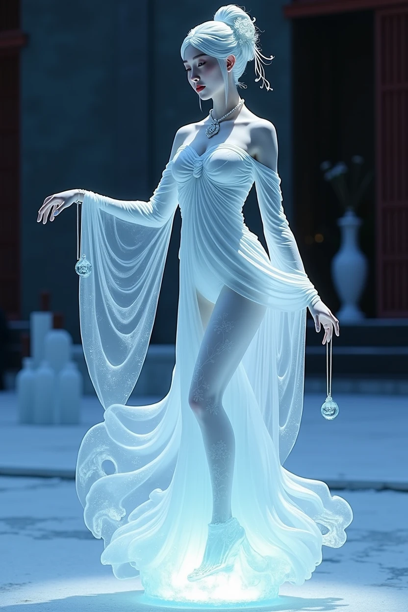 (ice - carving:1.4),Movie Angle,(Fan Bingbing, ice sculpture girl,Anatomically correct,full bodyesbian,Masterpiece ice sculpture camellia,Representative work Hanfu,Smile,sexy,full body arts,traditional arts,erotic arts,Queen arts,Amazing body arts,Amazing hear style,traditional japanese girls,japanese geisha, japanese artworks,Pari, jewelry arts,full body arts style)