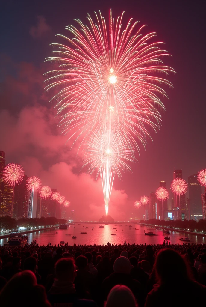 fireworks festival in china;Prosperous city crowds
