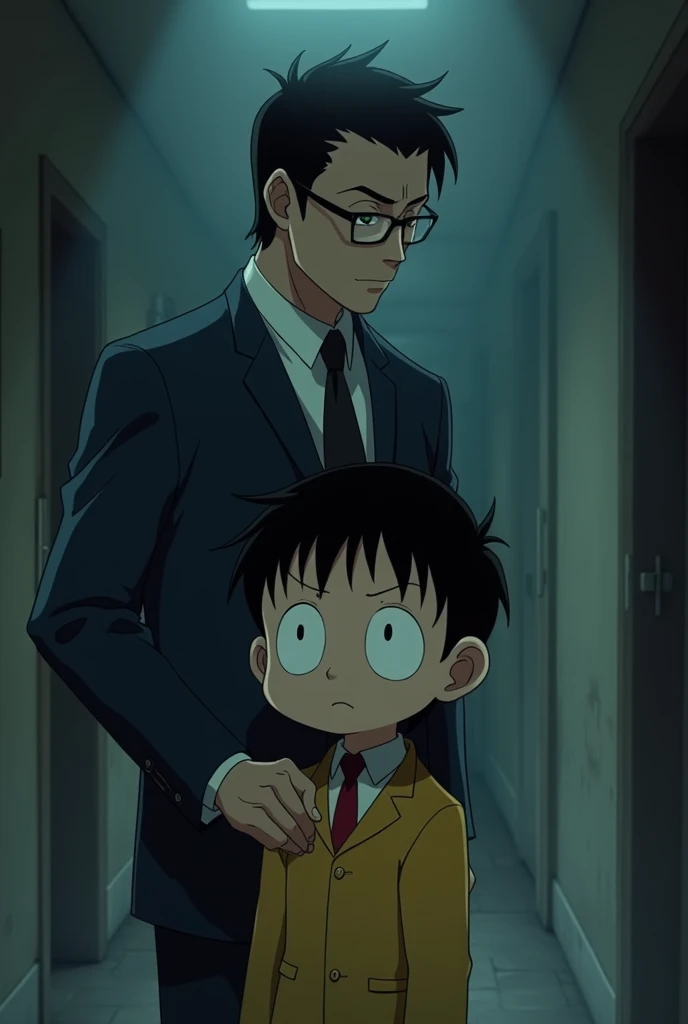 child boy, short hair, patterned blazer with neutral trousers., (masterpiece, best quality:1.6), , spring, Monsoon Forest, rafting, Stupid, (horror style:1.4), blood,