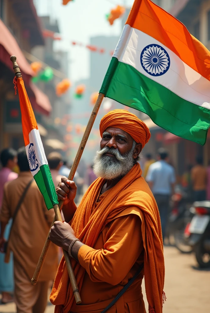 A group of farm labour holding Indian flag in paddy farm and use the logo of bayer crop science in upper corner
