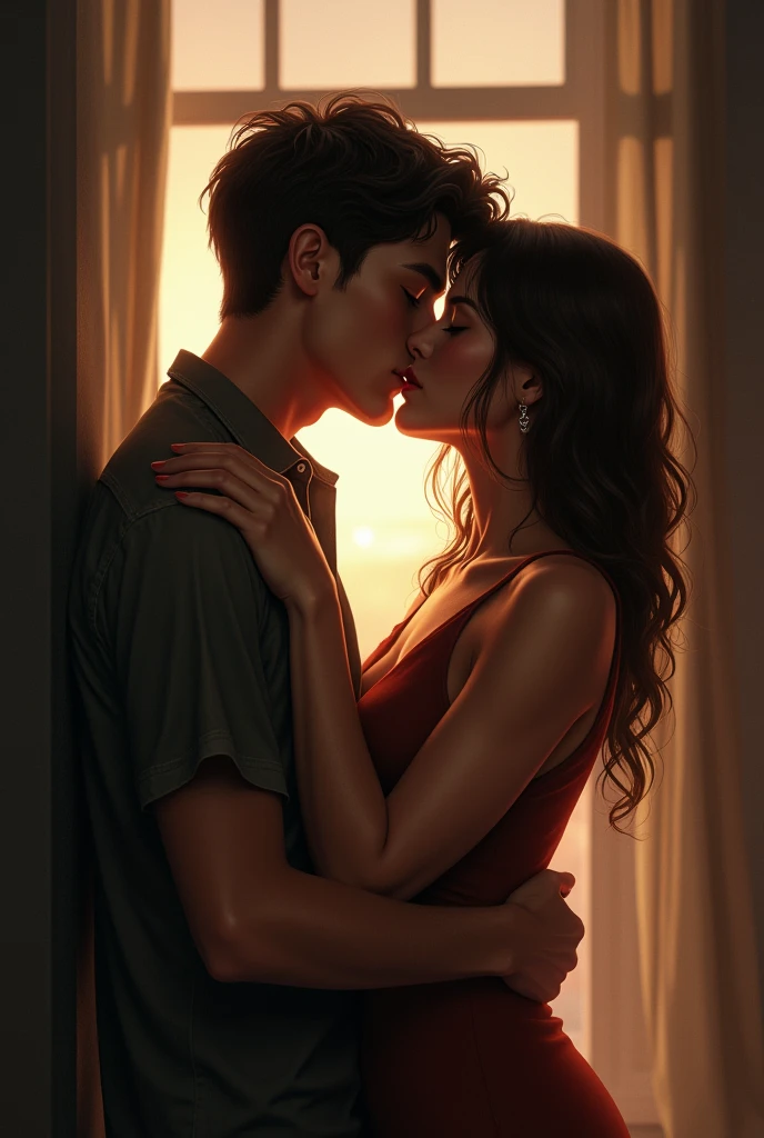 16 year old Boy passionately kissing mature woman on lips